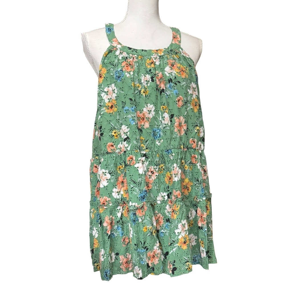 Torrid Green Floral Eyelet Halter Tiered Blouse 3/3X 22-24 Spring Boho Lined NWT